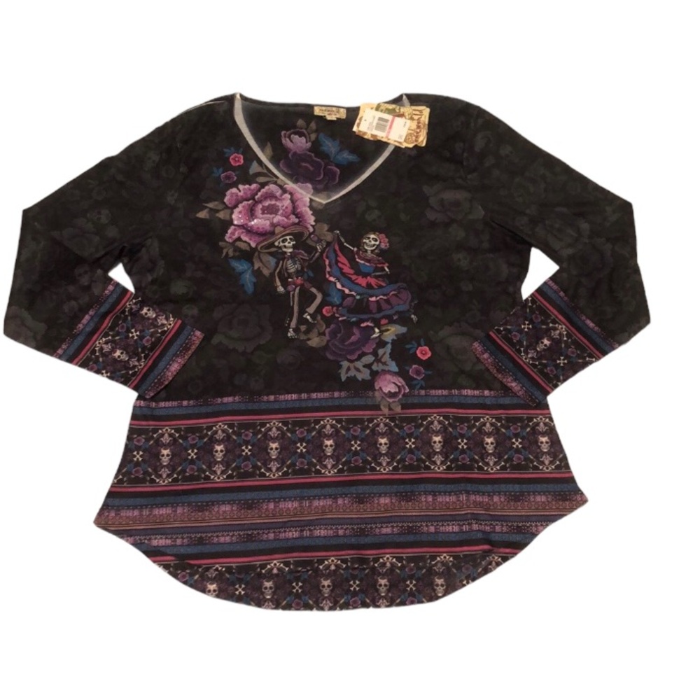 Live & Let Live Womens Dancing Skeletons Blouse Size XXL